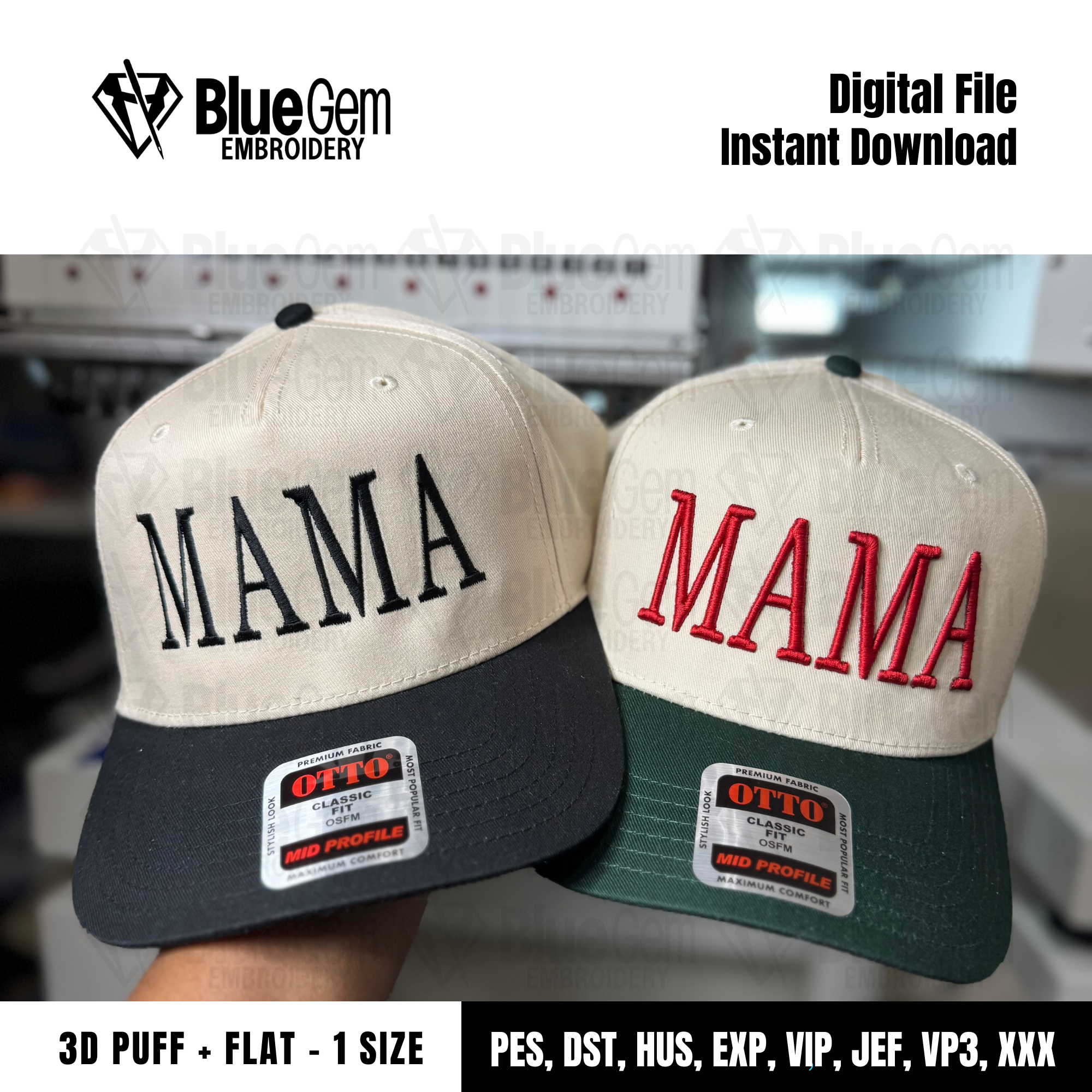 Mama Hat Embroidery Design - Puff & Flat - Serif