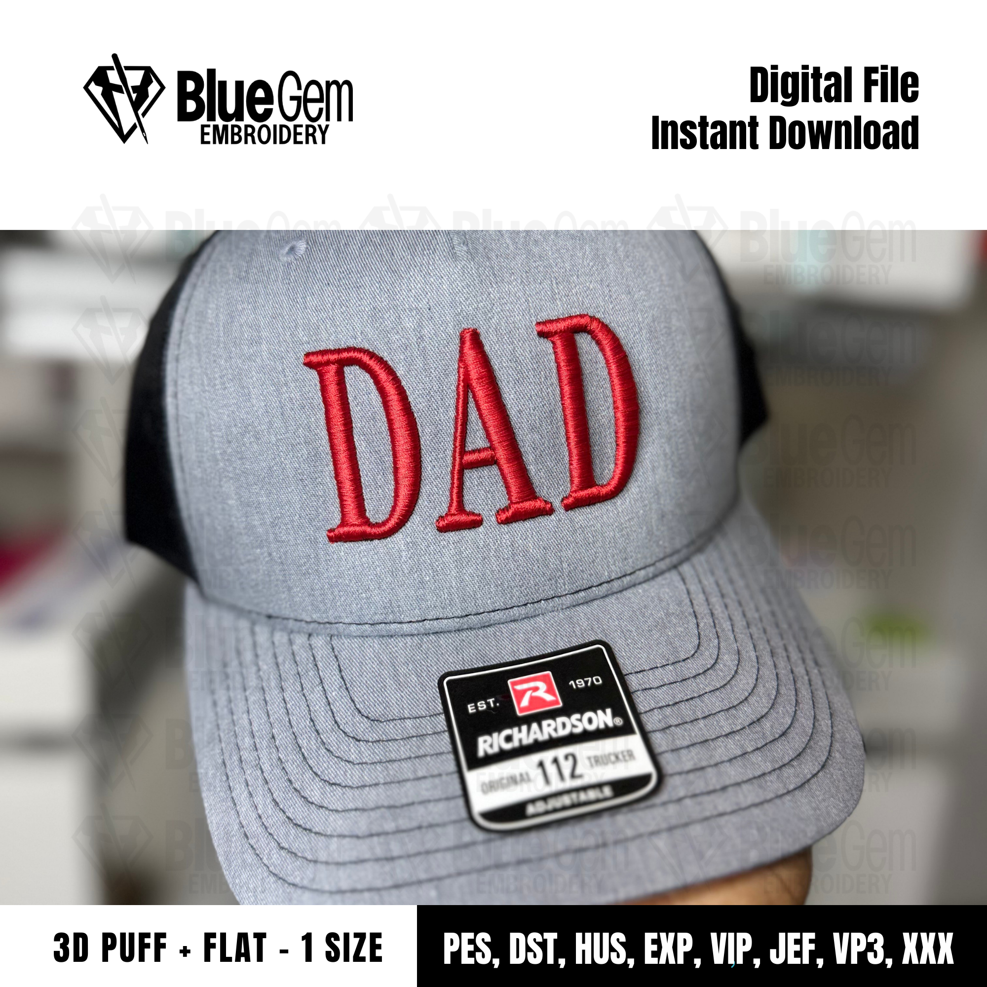 Dad Hat Embroidery Design - Puff & Falt - Serif