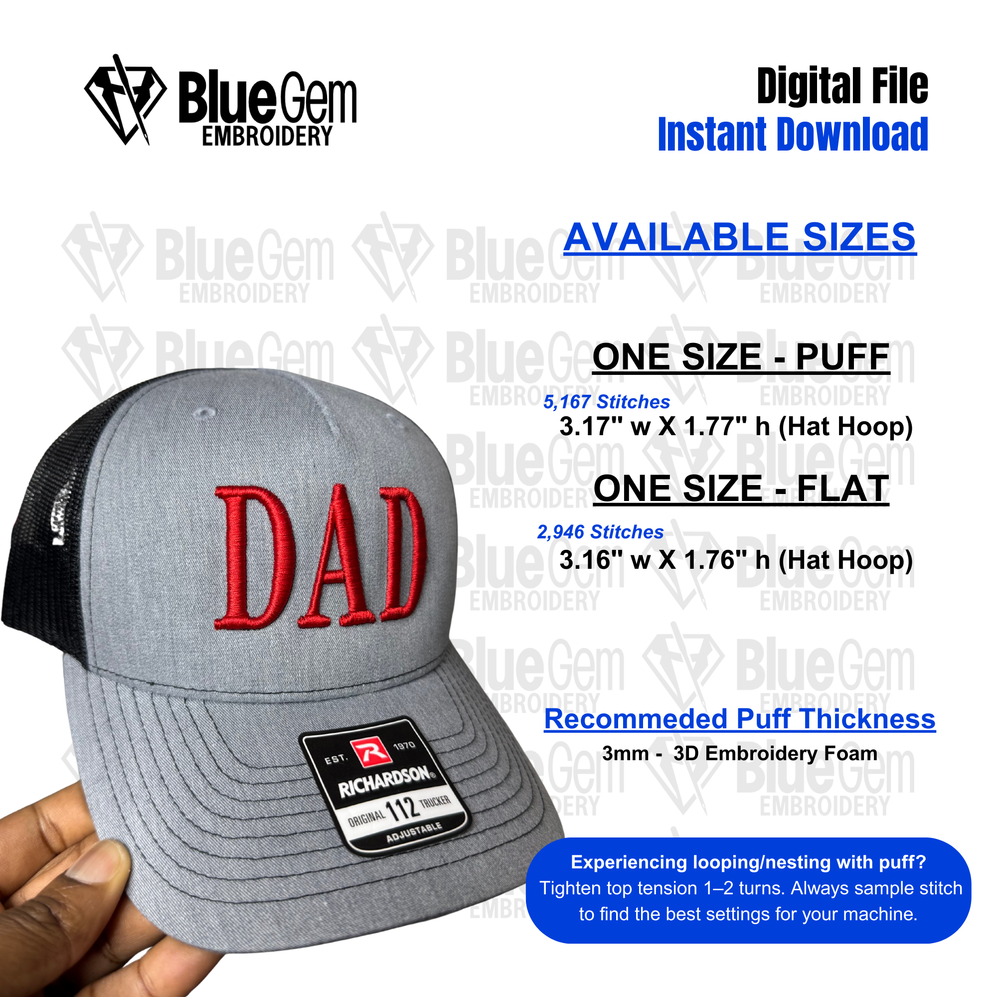 Dad Hat Embroidery Design - Puff & Falt - Serif