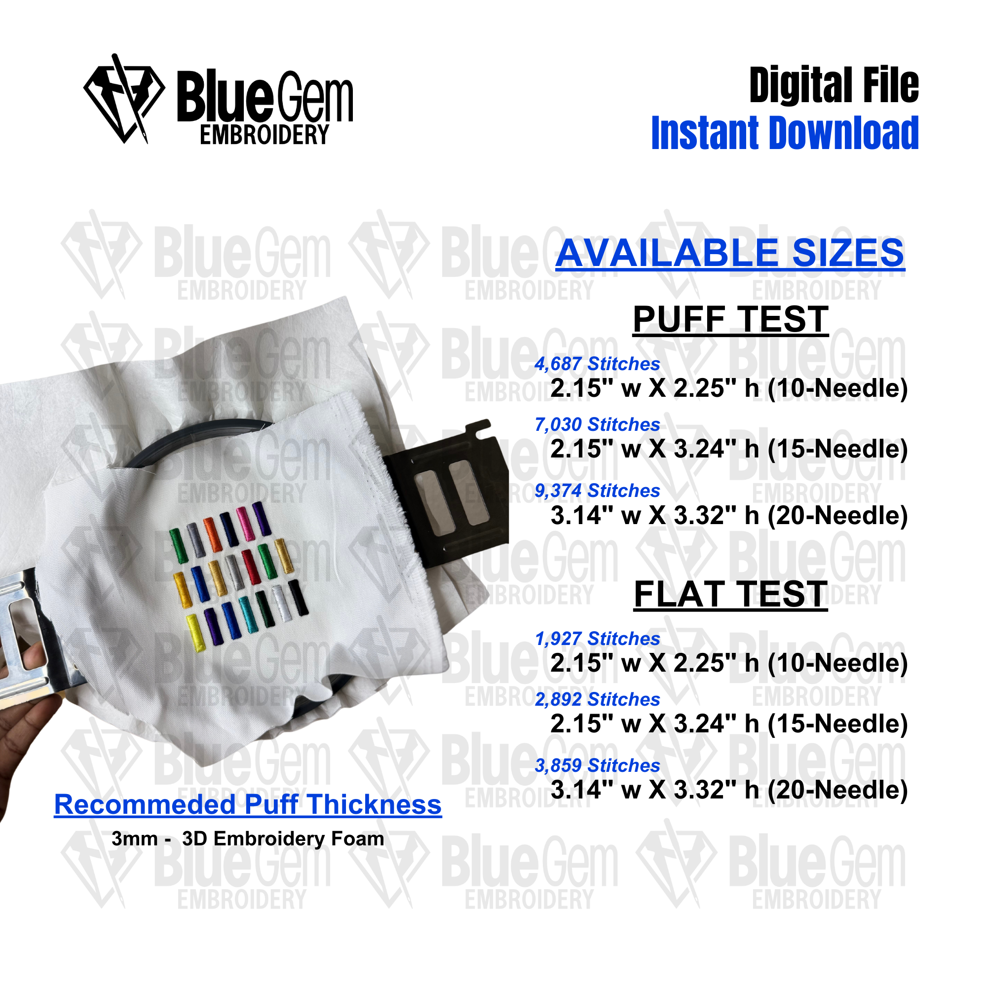 Tension Test |3D Puff + Flat | 10-Needle, 15-Needle and 20-Needle Embroidery Machines