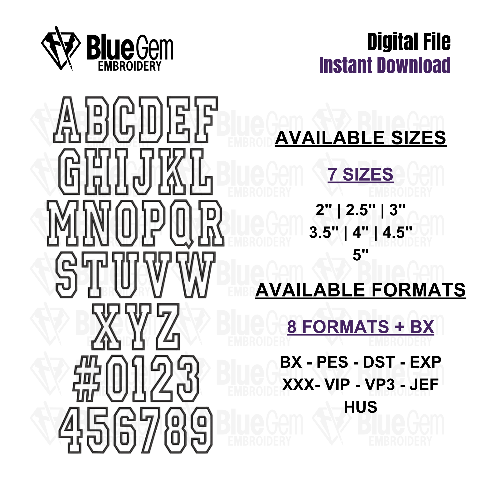 College Applique Embroidery Font, 7 Sizes, 8 Formats, BX included