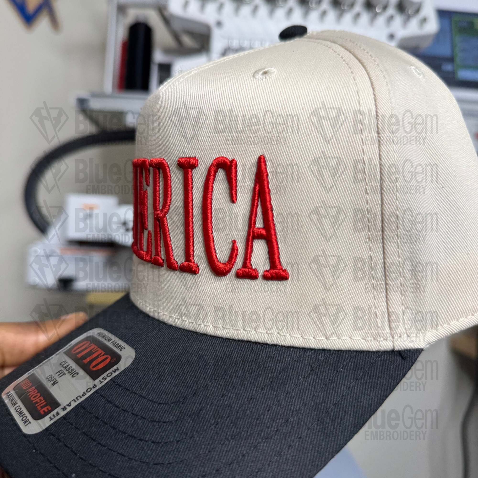 America Hat Embroidery Design - Puff & Flat - Serif