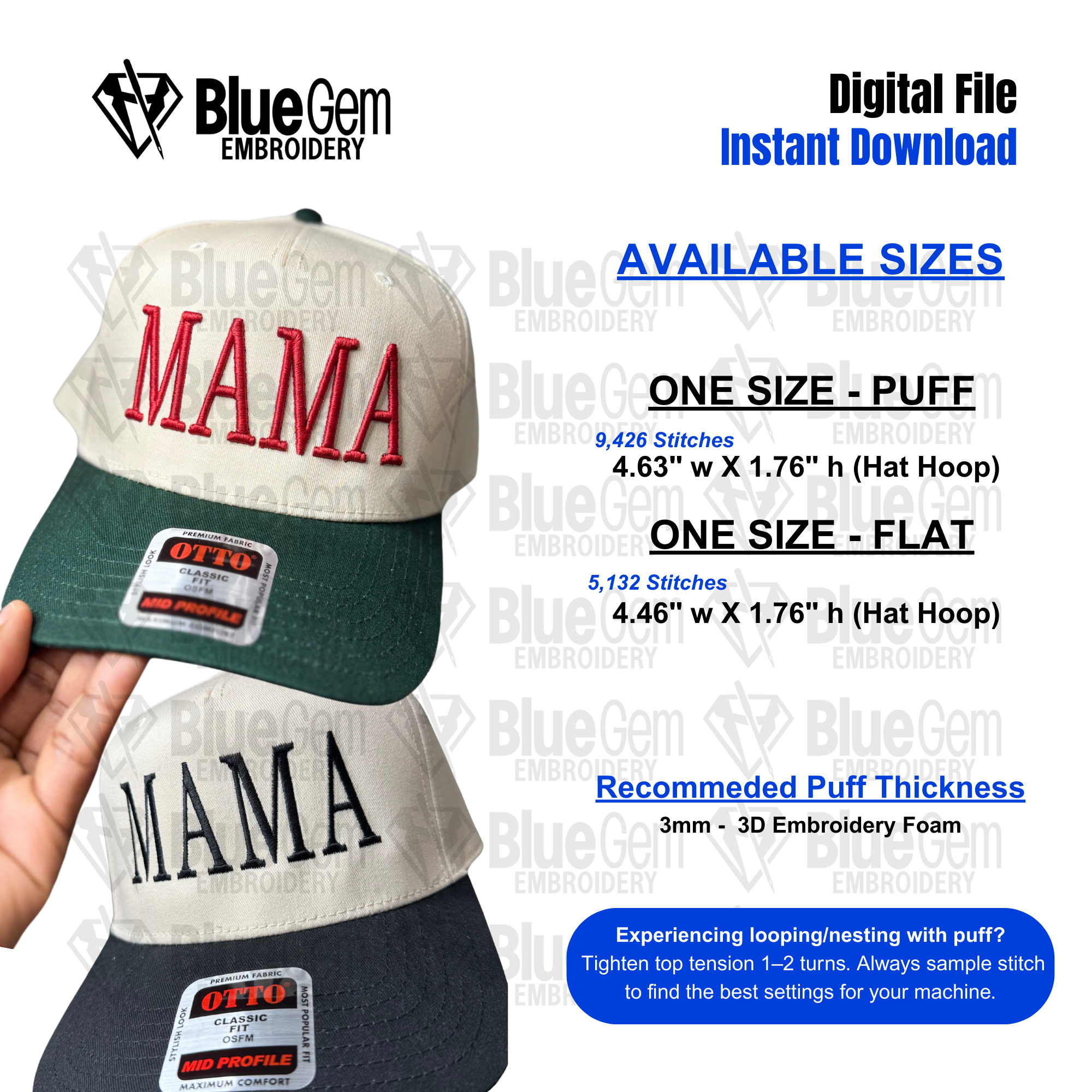 Mama Hat Embroidery Design - Puff & Flat - Serif