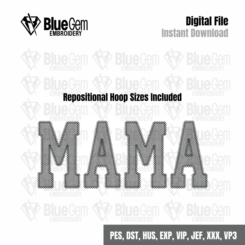 Mama Diamond Applique Embroidery Design – Blue Gem Embroidery