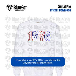 1776 Applique Embroidery Design - 250th Anniversary, 4th of July Design, 8 Sizes (Instant Download)