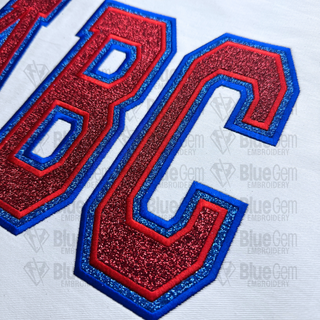 Double Layer Applique Embroidery Font: Tall Varsity Font, 6 Sizes, A-Z, 0-9 (BX Font Included)
