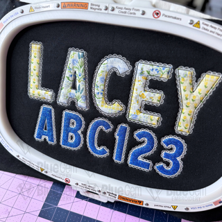 Lace Zigzag Applique Embroidery Font: Faux Lace BX Font, 7 Sizes, A-Z, 0-9 (BX Font Included)