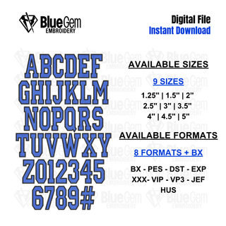 Varsity Fill Embroidery Font – College Font with Outline, 9 Sizes, 1.25" - 5", BX Format Included (Instant Download)