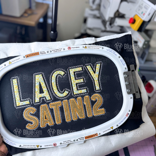 Lacey Satin Applique Embroidery Font: Faux Lace BX Font, 7 Sizes, A-Z, 0-9 (BX Font Included)