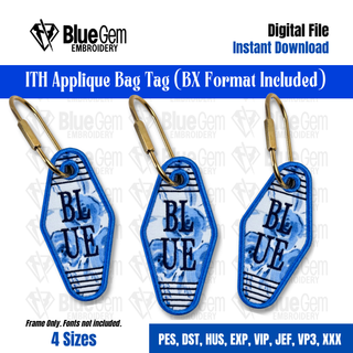 Vintage Hotel Key Bag Tag Embroidery Design – ITH Tag, 4 Sizes, BX Format Included