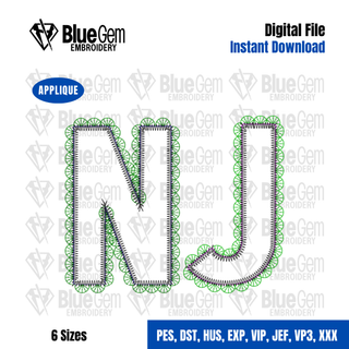 Lace NJ Applique Embroidery Design – New Jersey Applique, Zigzag Stitch