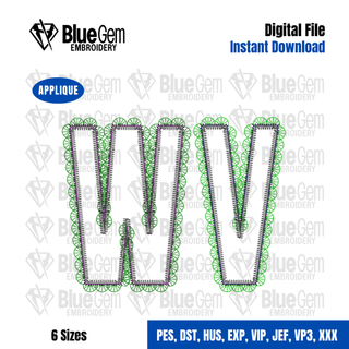 Lace WV Applique Embroidery Design – West Virginia Applique, Zigzag Stitch