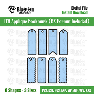 Set of 8 In-The-Hoop Bookmark Embroidery Design – Applique Bookmarks