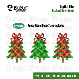 Christmas Trees Applique Embroidery Design: Satin Stitch