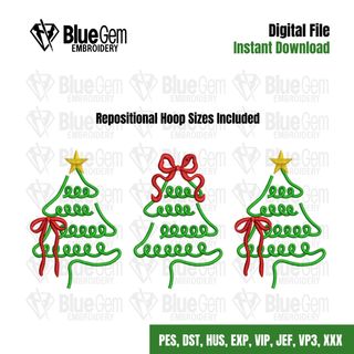 Curly Christmas Trees Embroidery Design