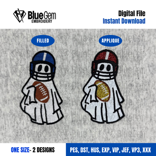 Football Ghost Embroidery Design - Applique and Fill - 2 Designs - 1 Size