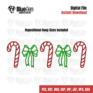 Candy Cane Embroidery Design: Candy Cane Bow Icons