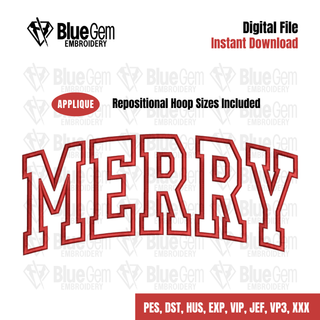Merry Applique Embroidery Design: Satin Stitch