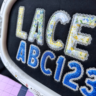 Lace Zigzag Applique Embroidery Font: Faux Lace BX Font, 7 Sizes, A-Z, 0-9 (BX Font Included)