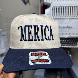 Merica Hat Embroidery Design - Puff & Flat - Serif