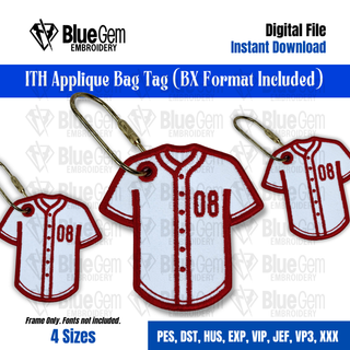 Baseball Jersey Bag Tag Embroidery Design – 4 Sizes, BX Format Included