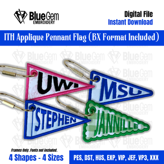 Set of 4 In-The-Hoop Pennant Flag Embroidery Design – 4 Sizes, Pennant Flag (Instant Download)