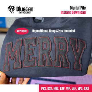 Merry Applique Embroidery Design: Bean Stitch