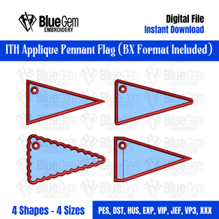 Set of 4 In-The-Hoop Pennant Flag Embroidery Design – 4 Sizes, Pennant Flag (Instant Download)