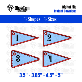 Set of 4 In-The-Hoop Pennant Flag Embroidery Design – 4 Sizes, Pennant Flag (Instant Download)
