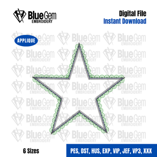 Lace Frame Star Applique Embroidery Design – Faux Lace, Zigzag Stitch, 6 Sizes