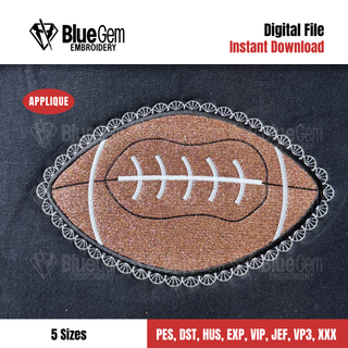 Lace Football Applique Embroidery Design – Faux Lace Design, Satin Stitch, 5 Sizes (Instant Download)
