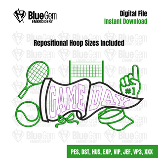 Game Day Tennis Pennant Flag Embroidery Design