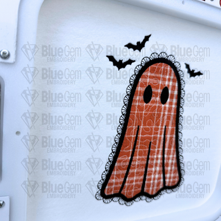 Faux Lace Applique Ghost Embroidery Design, Quilted Applique Ghost, Halloween Embroidery Design, 6 Sizes (Digital Download)