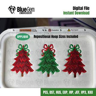 Christmas Trees Applique Embroidery Design: Satin Stitch