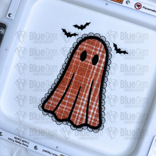 Faux Lace Applique Ghost Embroidery Design, Quilted Applique Ghost, Halloween Embroidery Design, 6 Sizes (Digital Download)