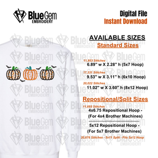 Halloween Applique Embroidery Design: Pumpkin & Bats Spooky Season Design, 5 Sizes, Split Sizes Included (Digital Download)