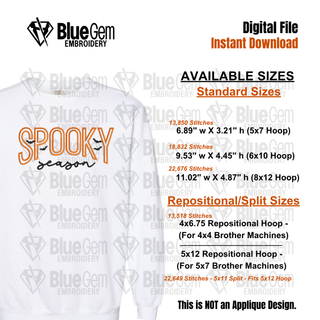 Spooky Season Embroidery Design: Halloween Embroidery Design, 5 Sizes, Split Sizes Included