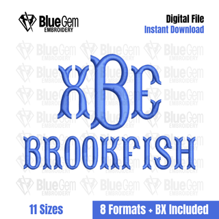 Brookfish Embroidery Font - BX Format Included, Fishtail Embroidery Font, 11 Sizes, 0.5" - 3", Instant Download
