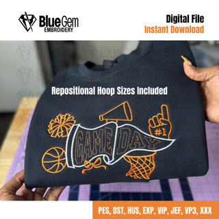 Game Day Basketball Pennant Flag Embroidery Design