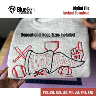 Game Day Baseball Pennant Flag Embroidery Design