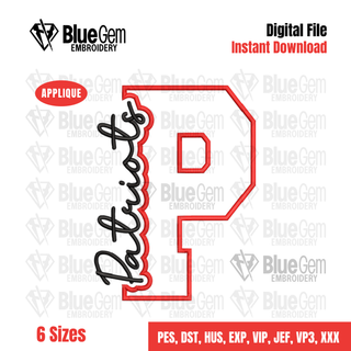 Patriots Cutout Embroidery Design - 6 Sizes Included (Left Chest and Center Chest)