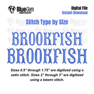 Brookfish Embroidery Font - BX Format Included, Fishtail Embroidery Font, 11 Sizes, 0.5" - 3", Instant Download