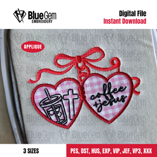 Coffee and Jesus Heart Locket Applique Embroidery Design