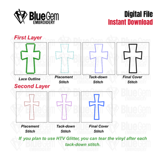 Double Applique Faux Lace Cross Embroidery Design