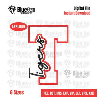 T - Tigers Cutout Embroidery Design - 6 Sizes Included (Left Chest and Center Chest)