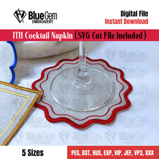 In-The-Hoop Cocktail Napkin Embroidery Design – Wavy Circle Coaster (SVG Cut File Included)