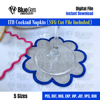 In-The-Hoop Cocktail Napkin Embroidery Design – Flower Coaster (SVG Cut File Included)