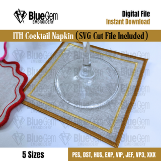 In-The-Hoop Cocktail Napkin Embroidery Design – Double Square Coaster (SVG Cut File Included)