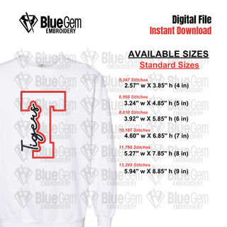 T - Tigers Cutout Embroidery Design - 6 Sizes Included (Left Chest and Center Chest)