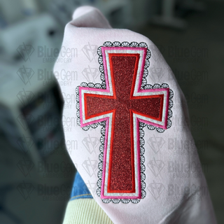 Double Applique Faux Lace Cross Embroidery Design